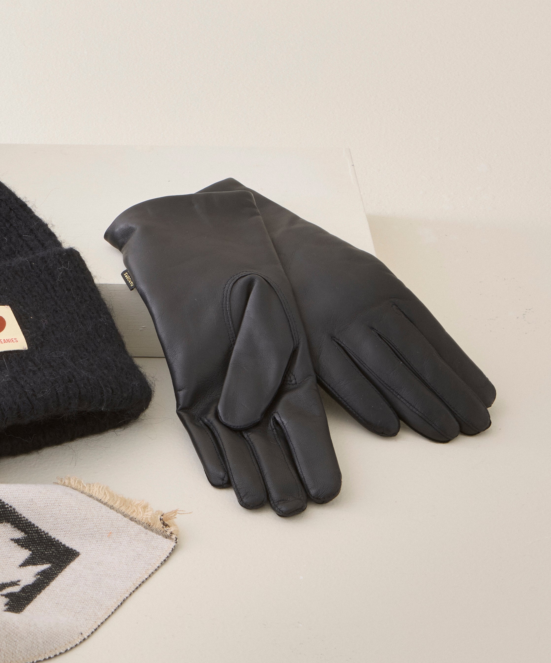 Full piqué lamb skindhandsker - Sort